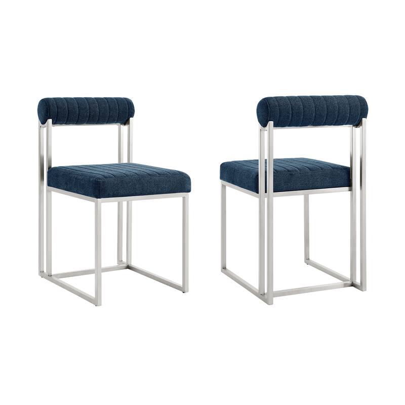 HomeRoots Set of Two Blue And Silver Upholstered Polyester Open Back Dining Side Chairs