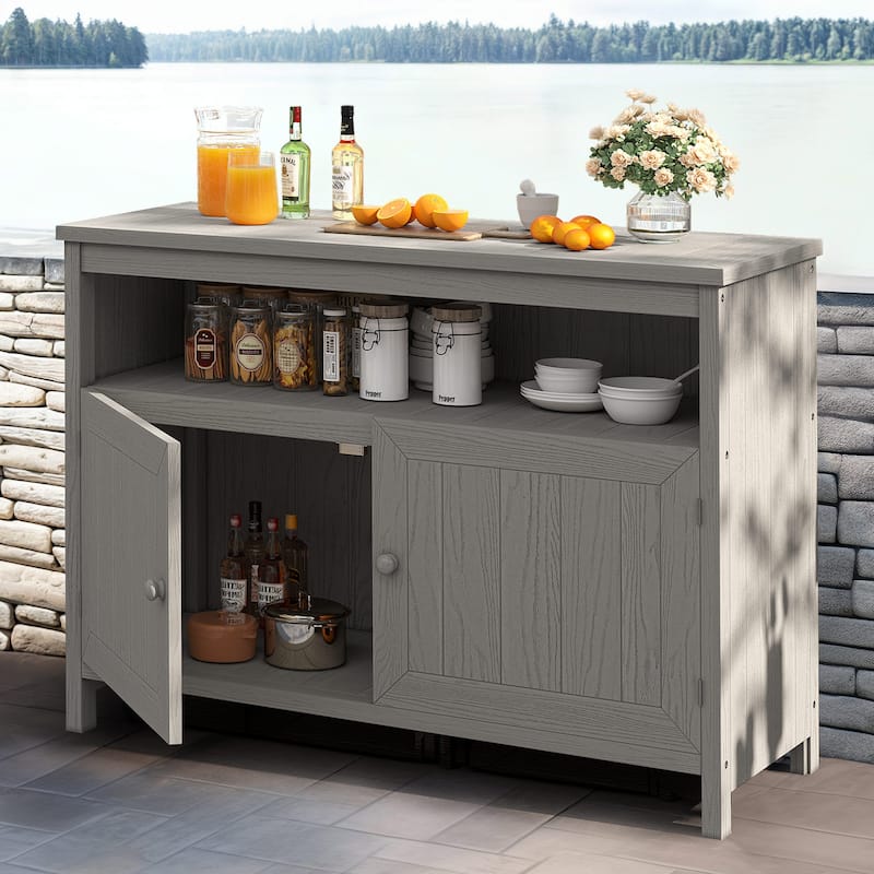 Moasis 44" Outdoor Sideboard Patio Console Table with Storage Cabinet and Shelves - Grey