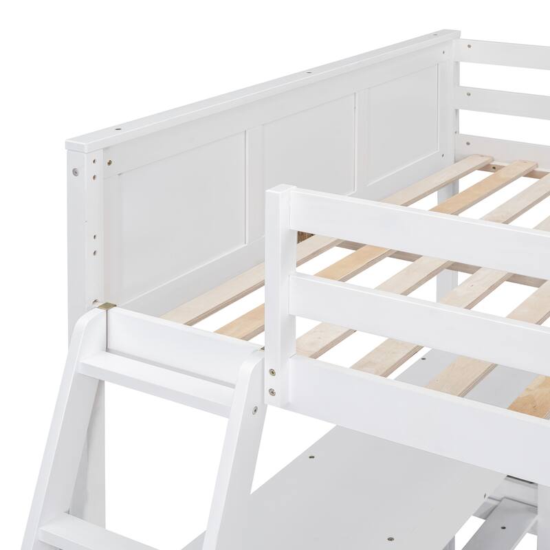 Bunk Bed with Built-in Desk and 2 Drawers, Wooden Separated High Loftbed and Platform Bedframe, for Kids Teens Adults Bedroom