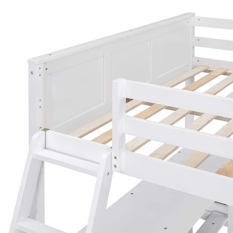 Full Over Full Bunk Bed, Platform Bed with Wheels, Loft Bed with Built-in Desk, Drawers, Ladder and Guardrail for Kids, Teen