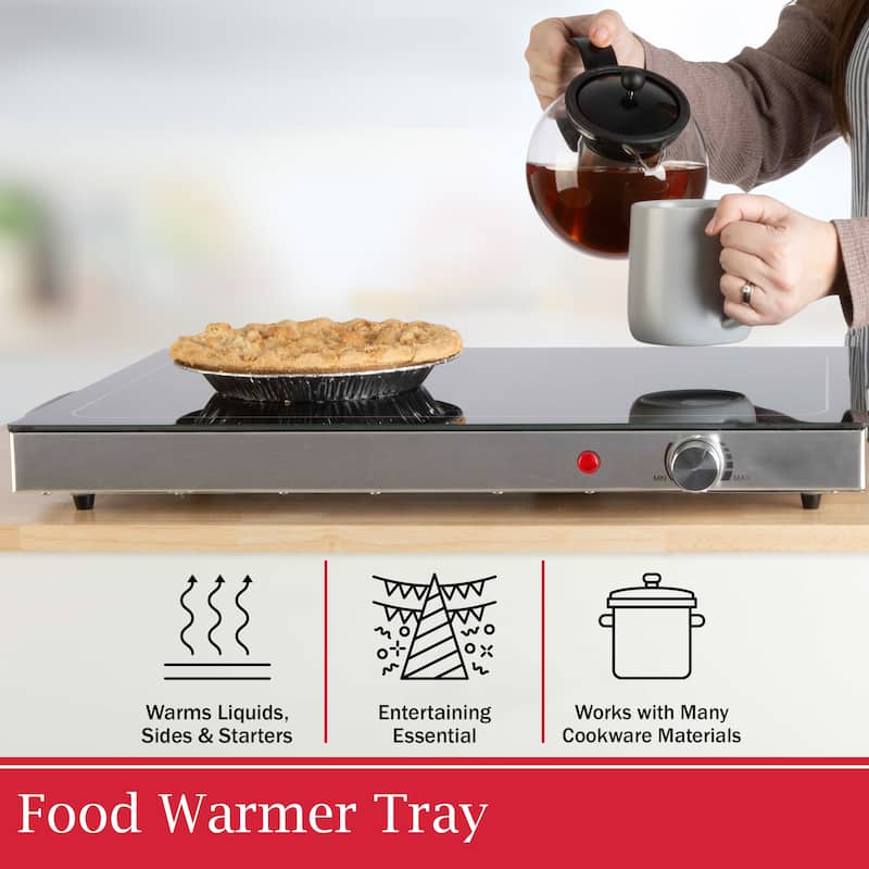 Electric Warming Tray - Food Warmer with 3 Temperature Settings, Stainless Steel Construction and Cool-Touch Handles