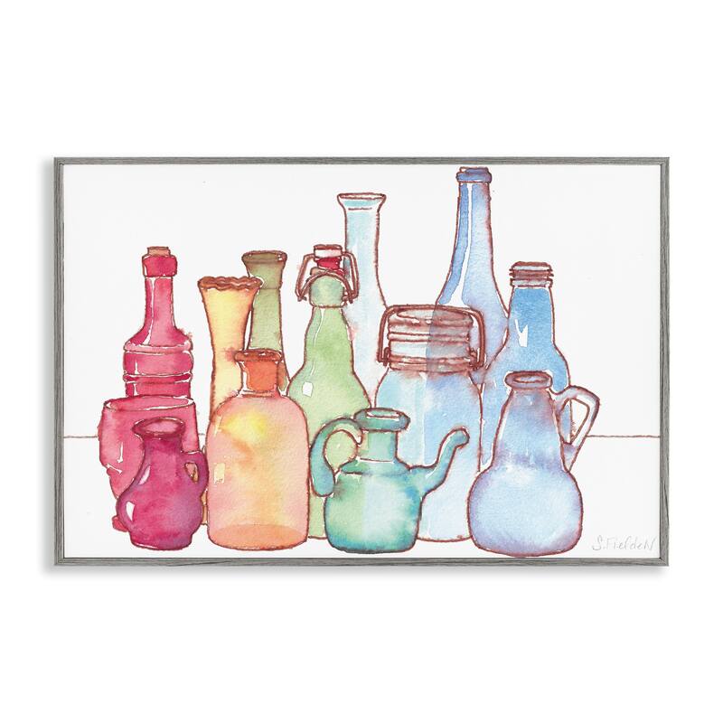 Stupell Colorful Vases Collection Framed Giclee Art Design By Stephanie Fielden - 18 x 12 - Grey
