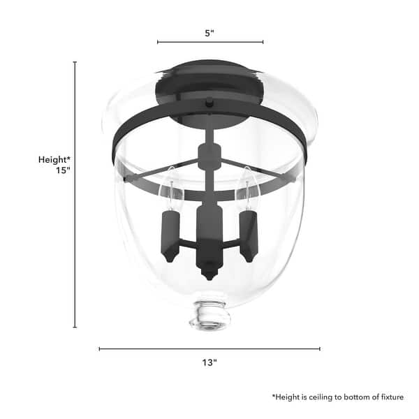 dimension image slide 0 of 2, Hunter Belltown 3-Light Flush Mount Ceiling Light - Entry, Bedroom, Bath, Hallway - Transitional, Modern Farmhouse