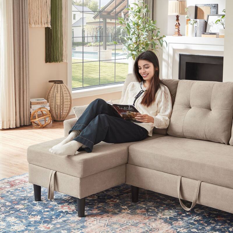 76.18" Upholstered Sleeper Pull Out Sofa Couch with Storage Chaise