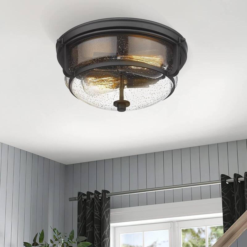 2-Light Modern Flush Mount Light Fixture - Black
