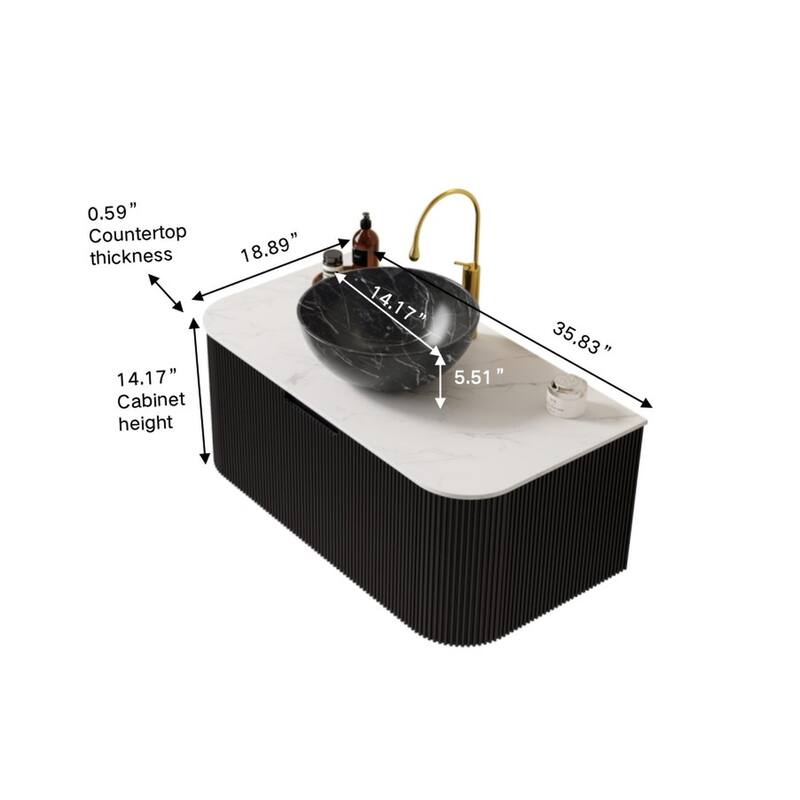 Wall Mounted Bathroom Vanity with Black Bowl Ceramic Basin