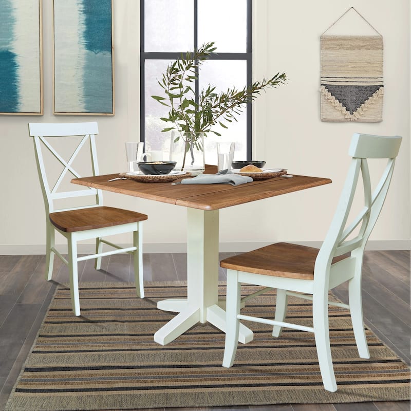 36" Solid Wood Square Dual Drop Leaf Dining Table with 2 Dining Chairs
