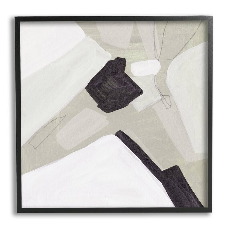 Stupell Abstract Shape Arrangement Neutral Tan Black Modern Painting Framed Wall Art - Off-White - 17 x 17 - Black
