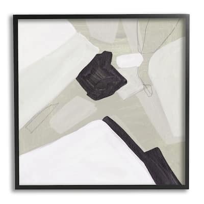 Stupell Abstract Shape Arrangement Neutral Tan Black Modern Painting Framed Wall Art - Off-White