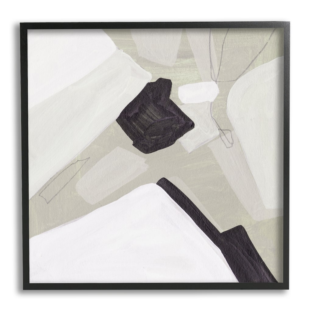 Stupell Abstract Shape Arrangement Neutral Tan Black Modern Painting Framed Wall Art - Off-White