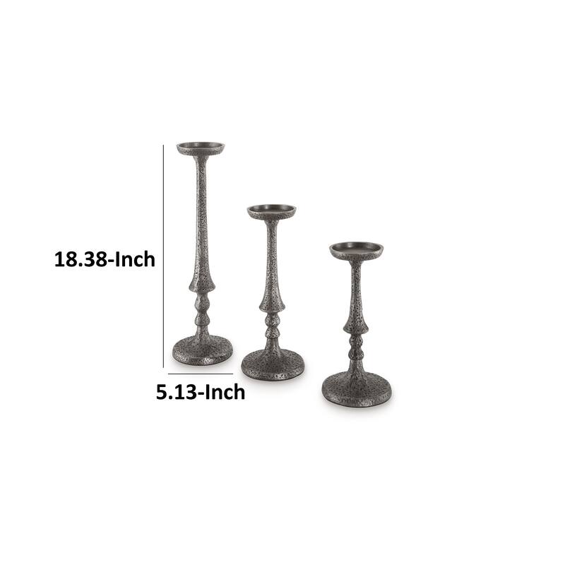Ishika Candle Holder Set of 3, Cast Aluminium, Antique Pewter Gray Finish