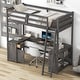preview thumbnail 47 of 58, Solid Wood Loft Bed with Bulit-in U-Shaped Desk, 2 Drawers and Cabinet, Twin/Full Size Loft Bedframe w/ Storage Shelves & Ladder