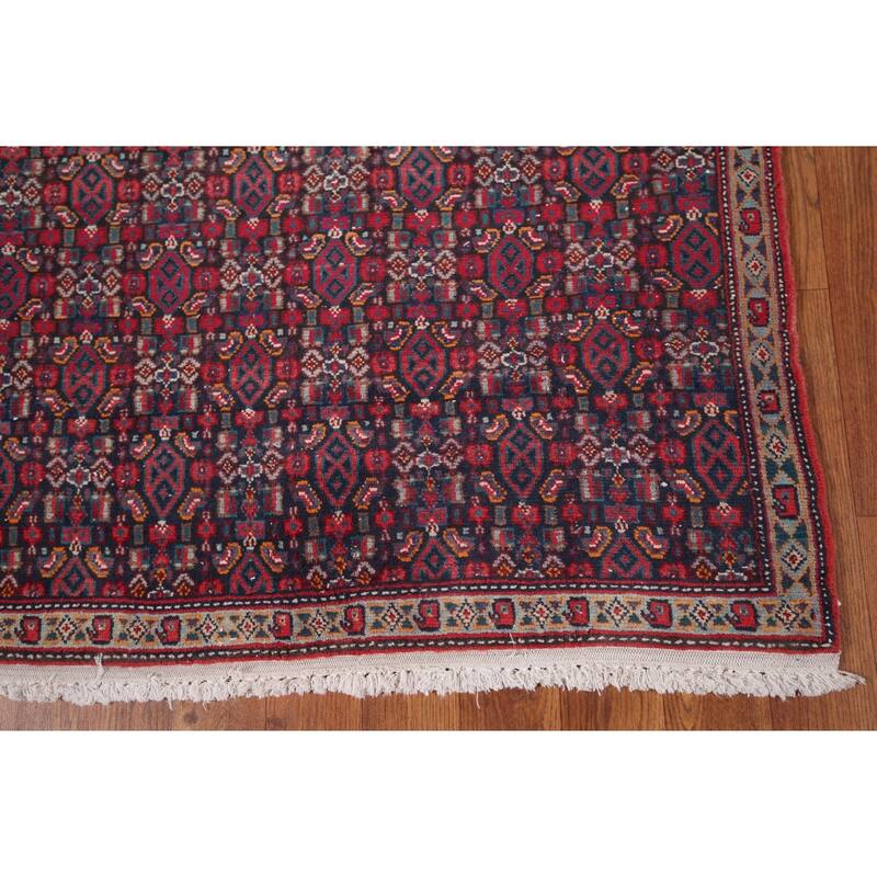 Geometric Bidjar Persian Vintage Runner Rug Hand-Knotted Wool Carpet - 3'6" x 12'2"