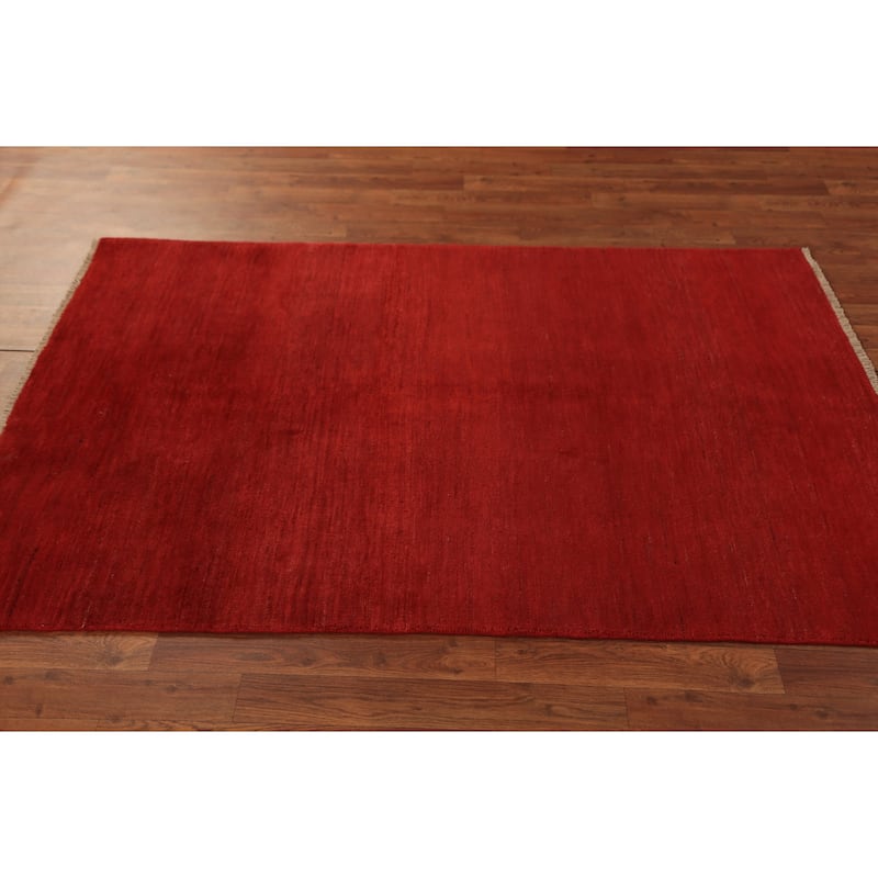 Red Gabbeh Modern Rug Hand-Knotted Wool Carpet - 3'10" x 5'10"