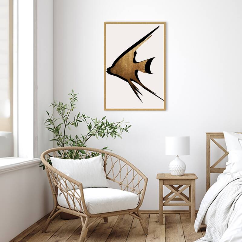 Beige Fish by Eins Kubistika Framed Canvas Wall Art Print - Sylvie Bright Gold
