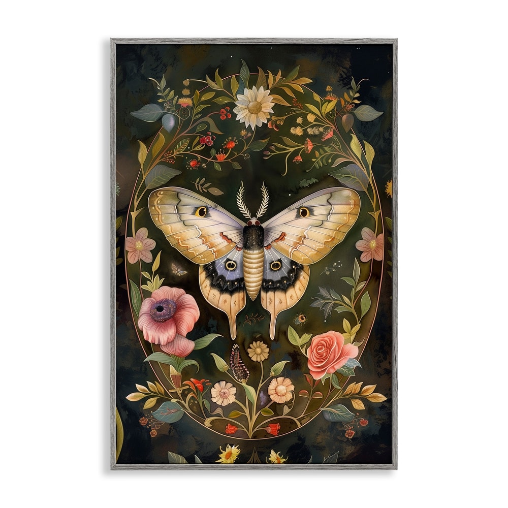 Stupell Victorian Botanicals & Moth Framed Giclee Art Design By The Dutch Lady