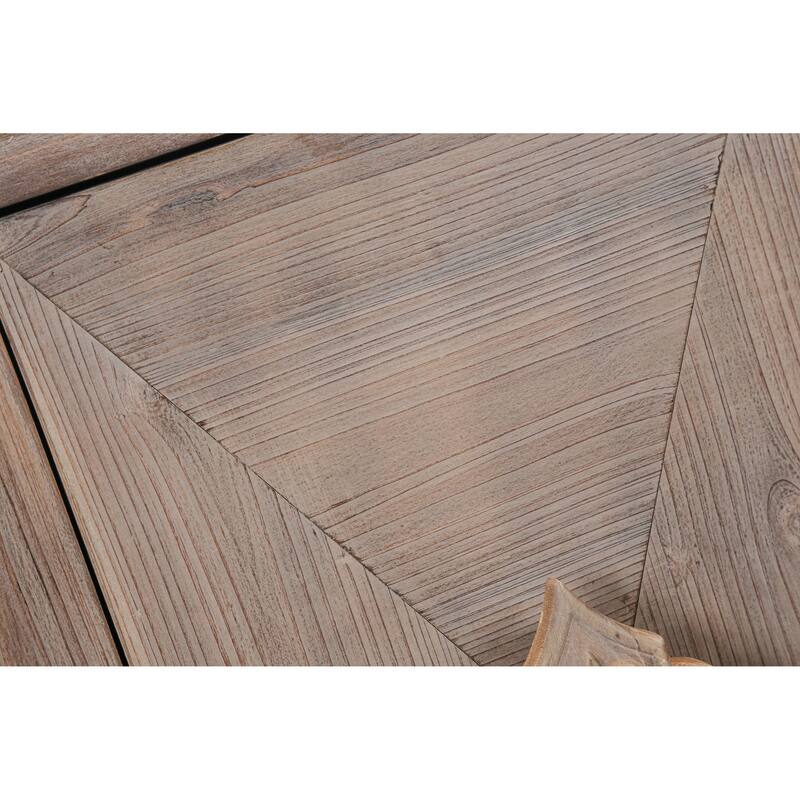 Roomfitters 4-Door Accent Cabinet with Carved Flower Handles, Antique Storage Sideboard for Living Room