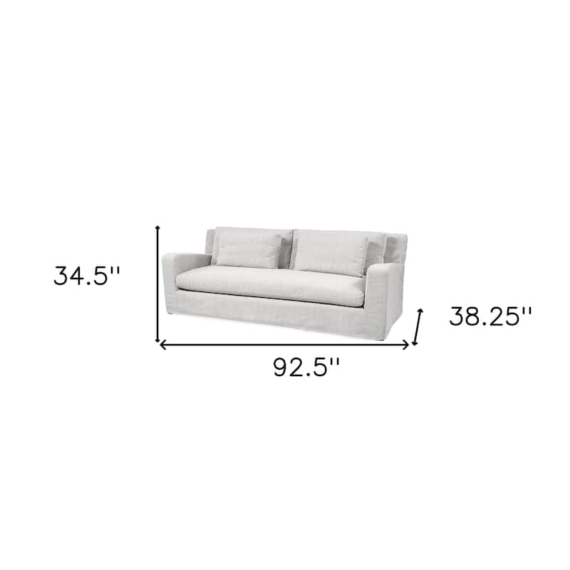 HomeRoots 93" Light Gray Slipcovered Fabric Sofa With Toss Pillows