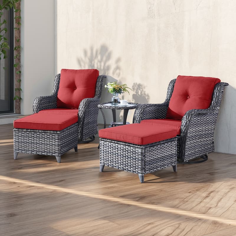 Pocassy 5-Piece Outdoor Furniture Set, Swivel chairs with Ottomans - Grey/Red