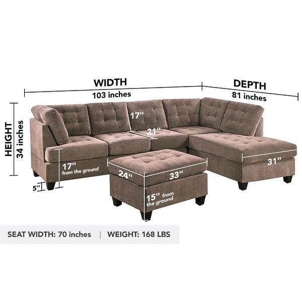 Shop 3 Pc Modern Large Tufted Grey Microfiber Sectional Sofa With Ottoman Overstock 12179339