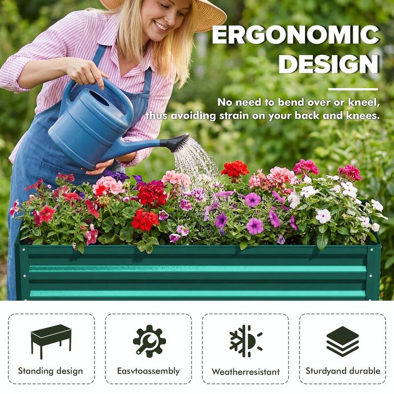 Meyreso 48" x 30" x 20" Galvanized Raised Garden Bed with Legs, Metal Elevated Planter Box, Rust-Resistant, Safety Edging