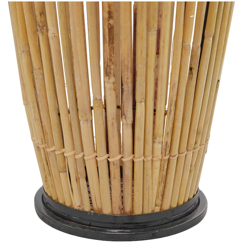 Brown Wicker Wood and Rattan Handmade Slatted Frame Vase with Black Metal Accents