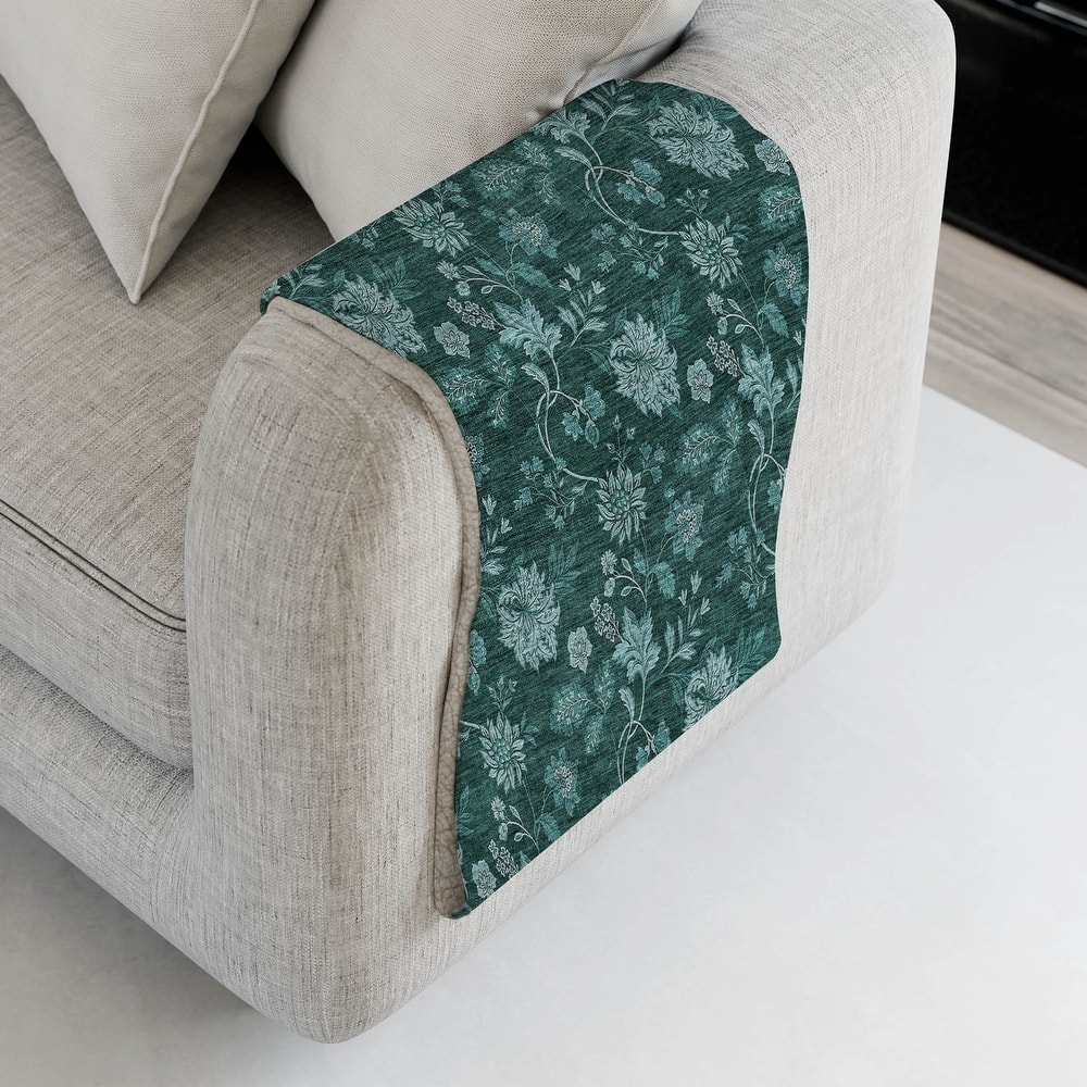 Premium Machine Washable Traditional Floral Sherpa Throw Blanket