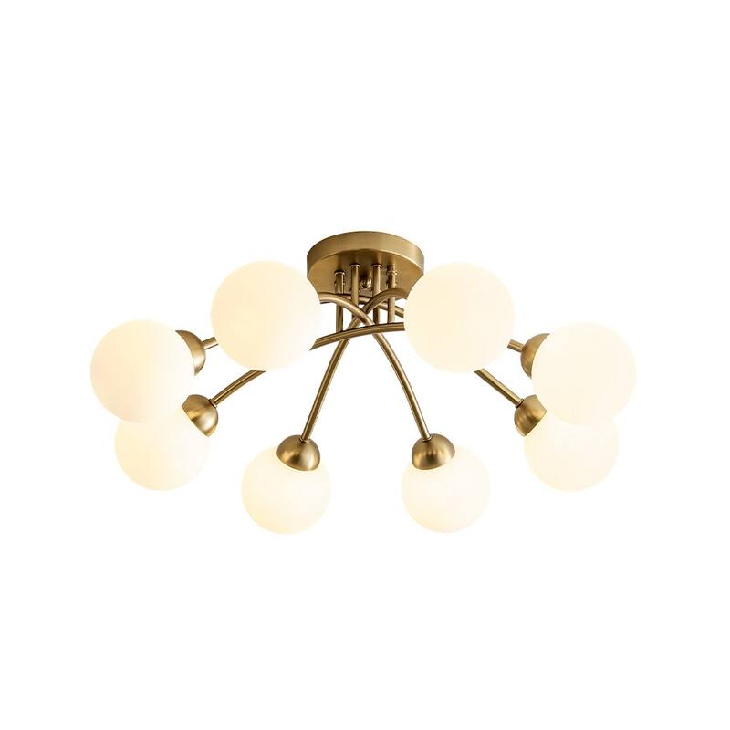 Mid-Century Opal Glass Globe Round Sputnik Ceiling Light 27in