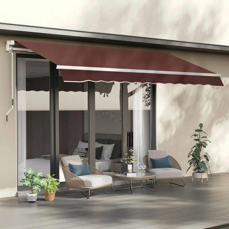 12' x 8' Patio Awning, Canopy Retractable Sun Shade Shelter - Coffee Brown