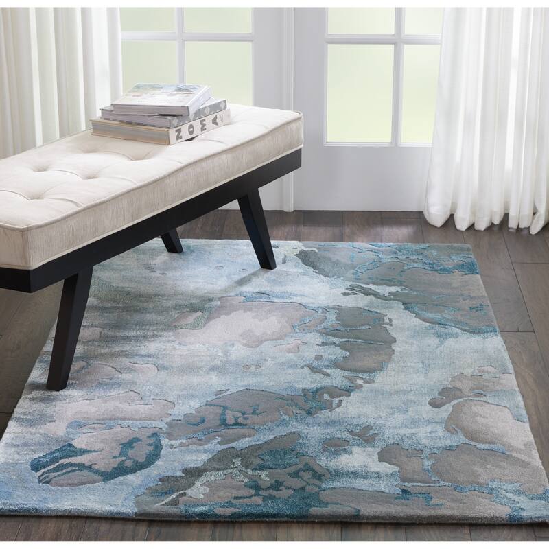 Nourison Hand-tufted Prismatic Abstract Contemporary Blue Grey Area Rug - 3'9" x 5'9" - Grey - Rectangle