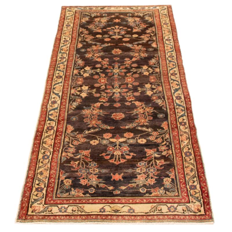 ECARPETGALLERY Hand-knotted Andelz Black, Dark Brown Wool Rug - 3' 7" x 9' 7"