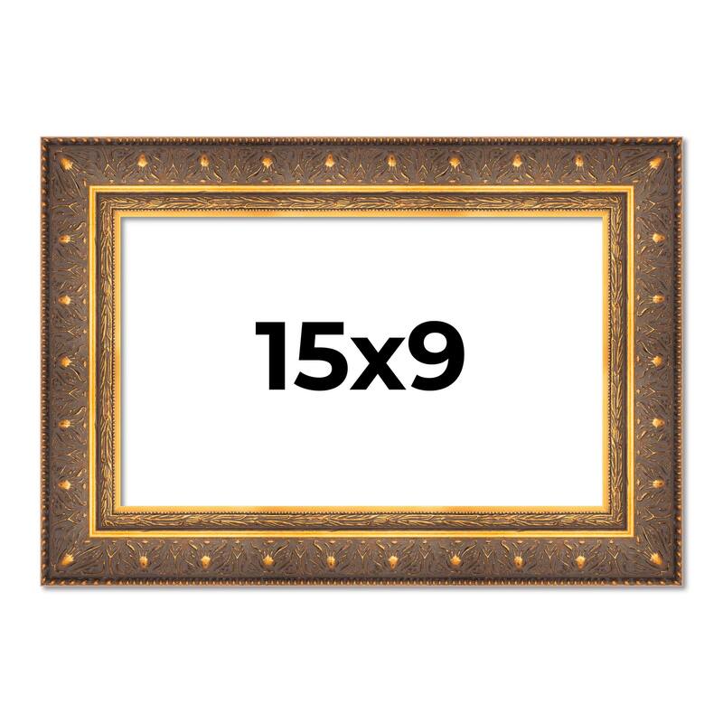 15x9 Frame Vintage Gold Solid Wood Picture Frame | 2.5 Inch Moulding