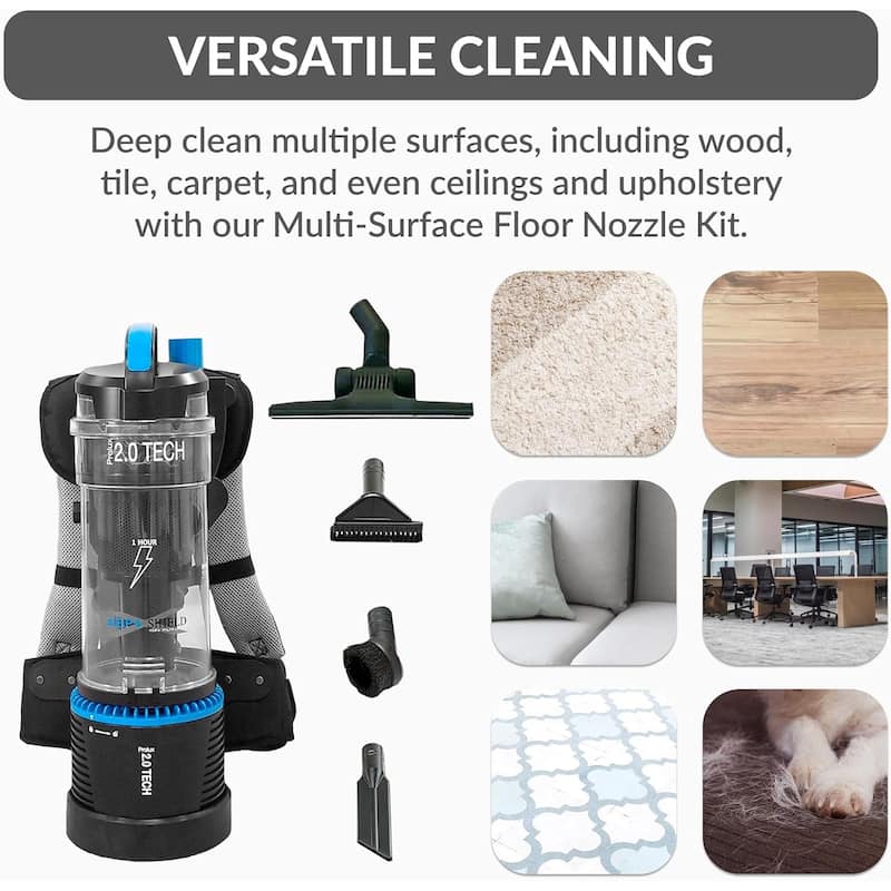 1 Hour Prolux 2.0 Cordless Bagless Backpack Vacuum with Lithium Ion Batteries
