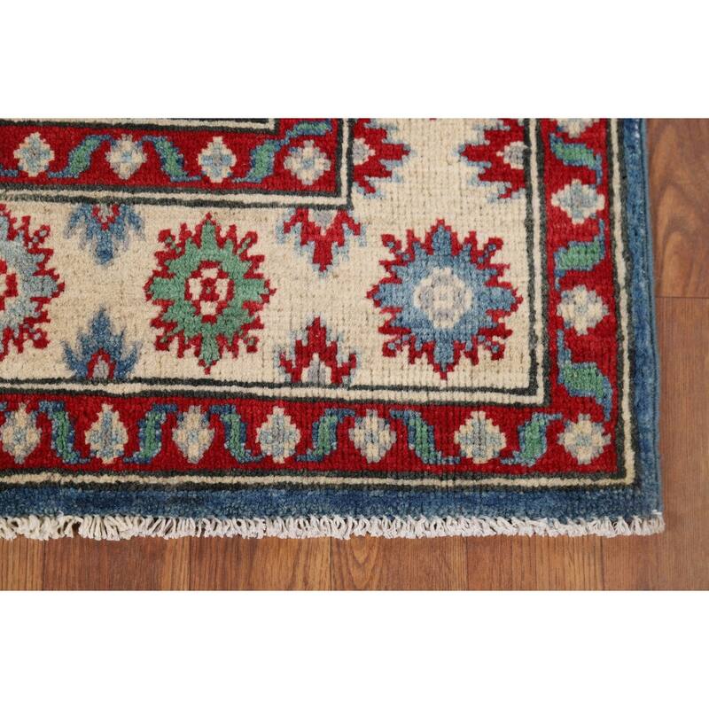 Blue Kazak Accent Rug Handmade Wool Carpet - 3'4" x 4'10"
