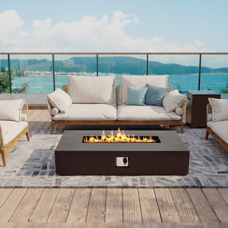Patio Watcher 56-in W 50000-BTU Rectangular Iron Fire Pit Table with Propane Tank Cover - N/A
