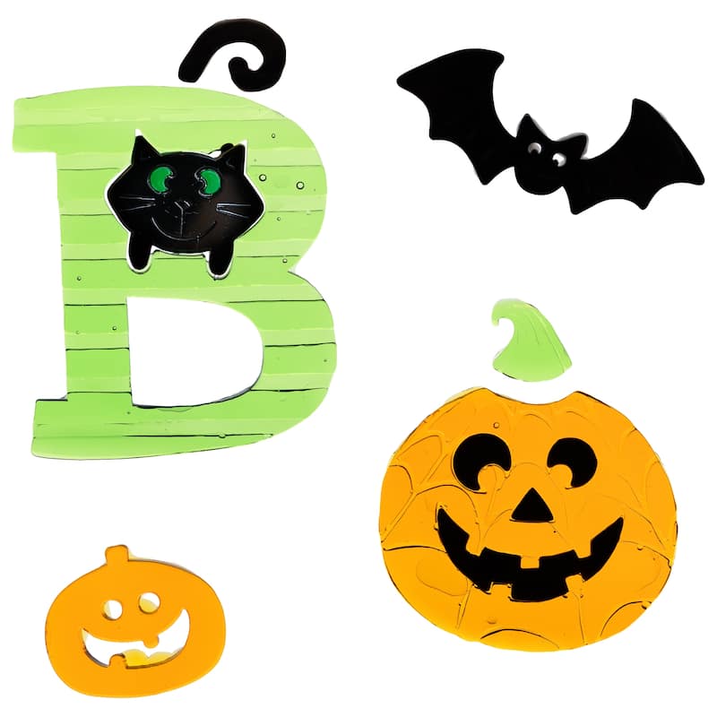 14 piece orange and green "boo!" halloween gel window clings