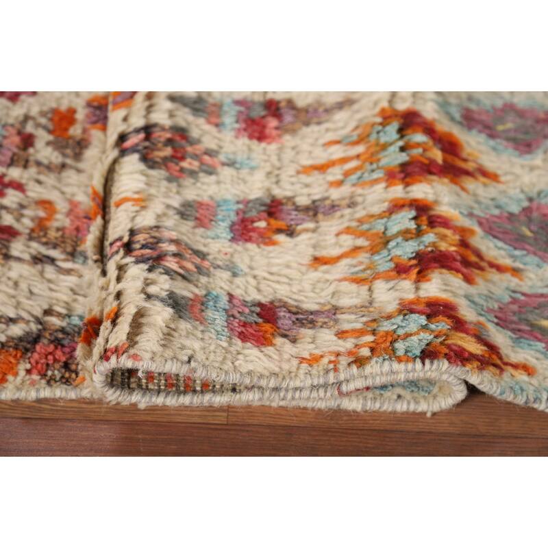 Hand Knotted Oriental 100% Wool Carpet Modern All-Over Beige & Ivories Moroccan Runner Rug - 6' 6'' X 3' 3''