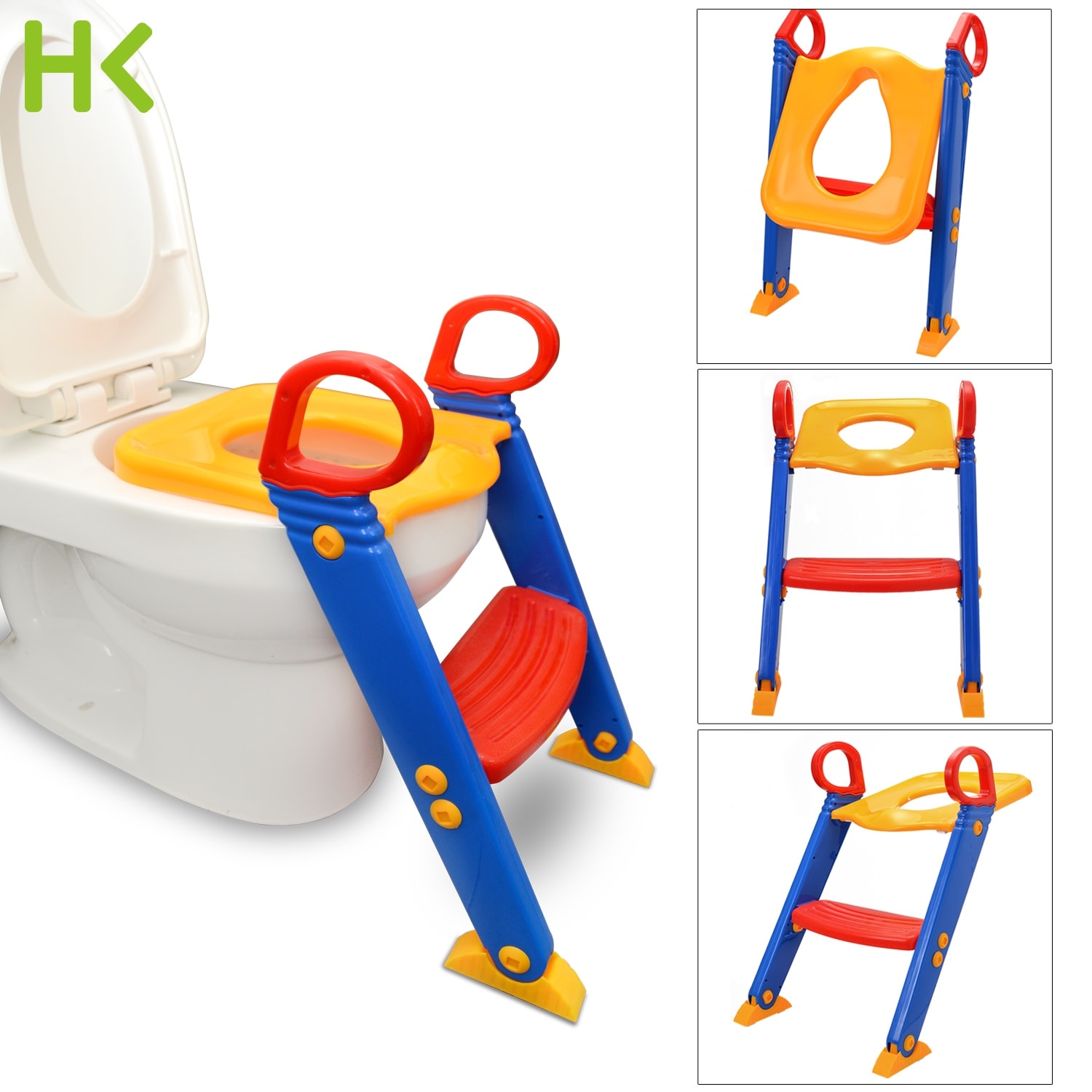 Red+Yellow Potty Training Seat,Adjustable Potty Training Toilet Seat with Step Stool Ladder,Handles and Non-Slip Wide Step for Baby Toddler