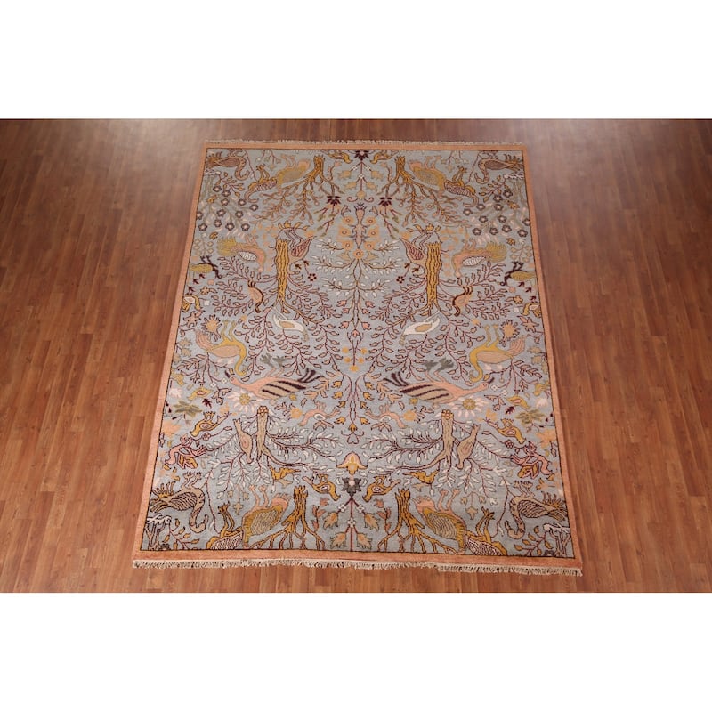 Animals Design Gray Ziegler Oriental Area Rug Handmade Wool Carpet - 7'9"x 9'9"