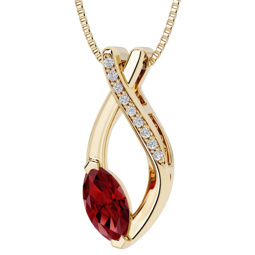 Oravo Marquise Gemstone Slider Pendant with Lab Diamonds in Yellow Gold Plated Sterling Silver