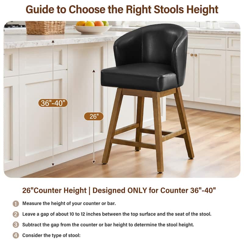 26 Inch Upholstered Swivel Counter Height Bar Stools with Back and Solid Wood Frame - 37.8"H x 20.9"W x 21.3"D