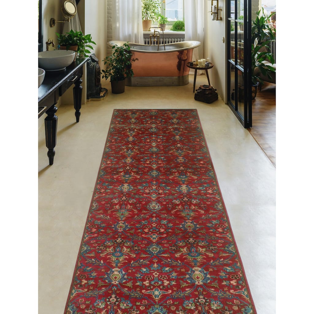 Fine Vintage Distressed Quintin Red/Blue-Grey Runner - 3'3" x 12'10"