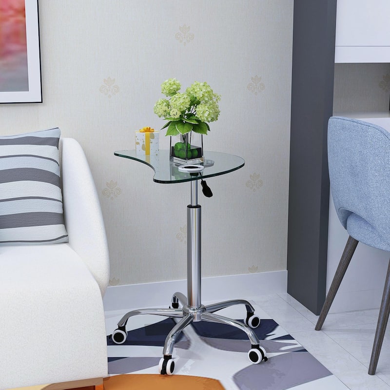 Adjustable Height Tempered Glass Standing Desk/Laptop Stand, with Lockable Wheels