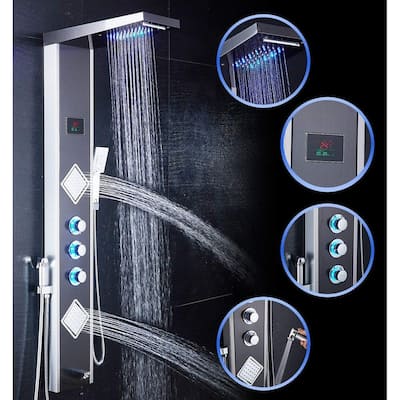 55 in. LED Shower Panel Tower System in Brushed Nickel and Black