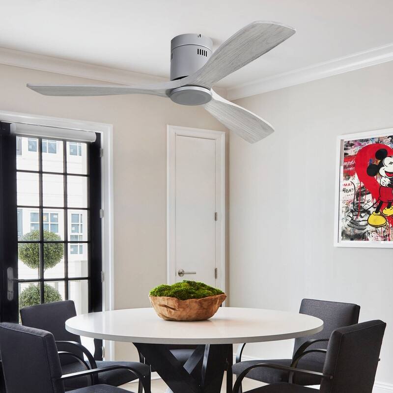 52" Low Profile Ceiling Fan Light Kits with Remote 3 Solid Wood Blades Integrated LED Light Optional
