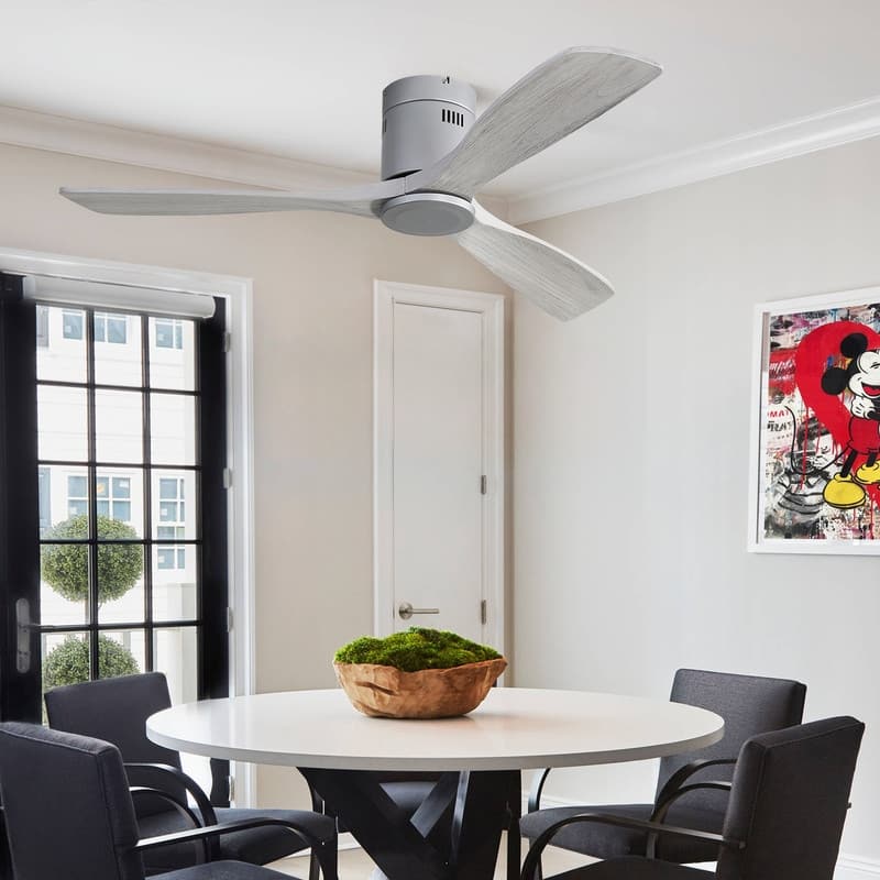 52" Low Profile Ceiling Fan Light Kits with Remote 3 Solid Wood Blades Integrated LED Light Optional