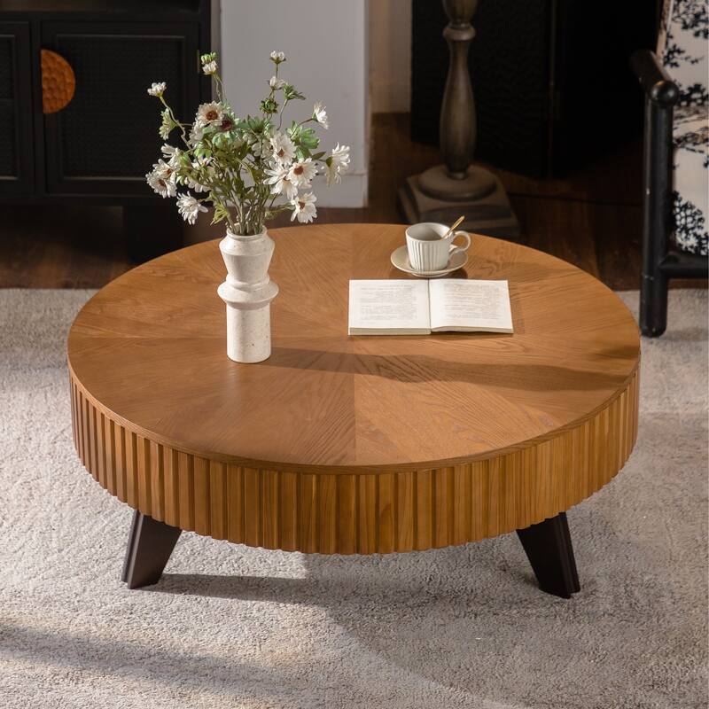 Retro Round Retro Coffee Table with 3 Legs for Living Room