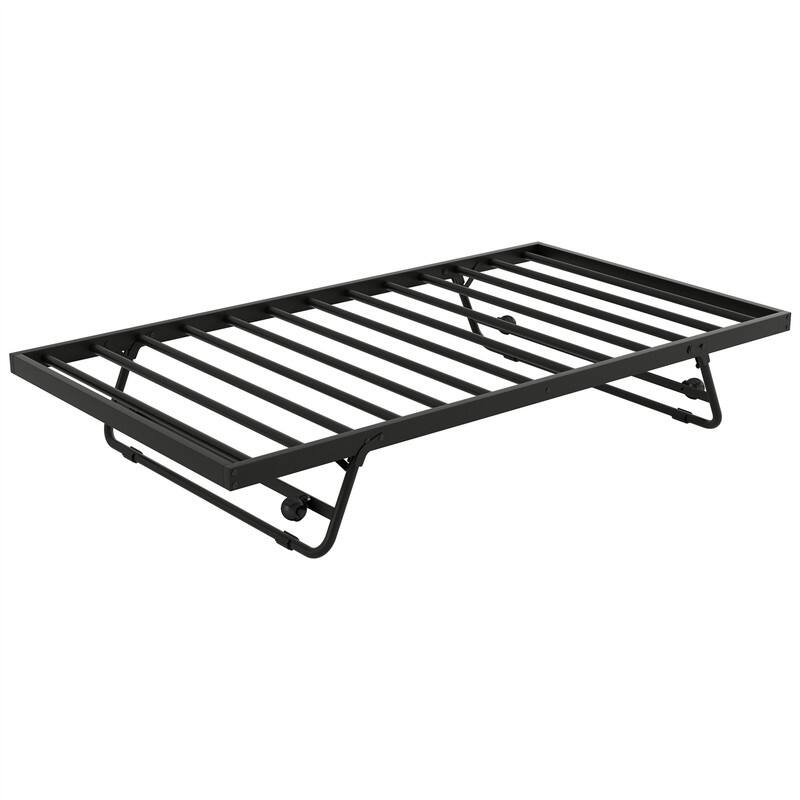 Twin Size Daybed with LED Light and Adjustable Trundle, Metal Daybed Frame Sofa Bed with Pop Up Trundle and Slats Support