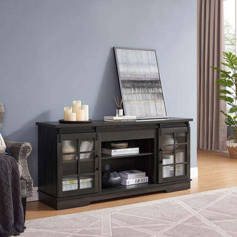 Multipurpose Sliding Door TV Stand Large Storage Cabinet - Charcoal grey