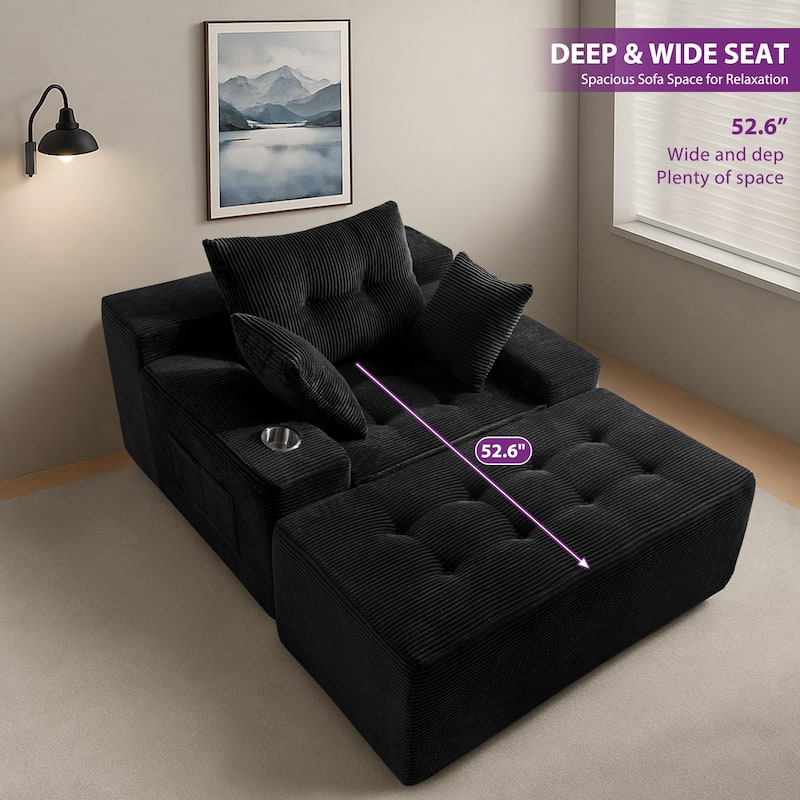 Corduroy Upholstered Memory Foam Sofa With Ottoman Upholstered Bean Bag Couch - 48.4"Lx67.7"Wx24.4"H